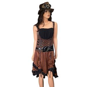Adult XL  Steampunk Lady Costume And Hat Cosplay Size 14-16 Goggles Ruffles
